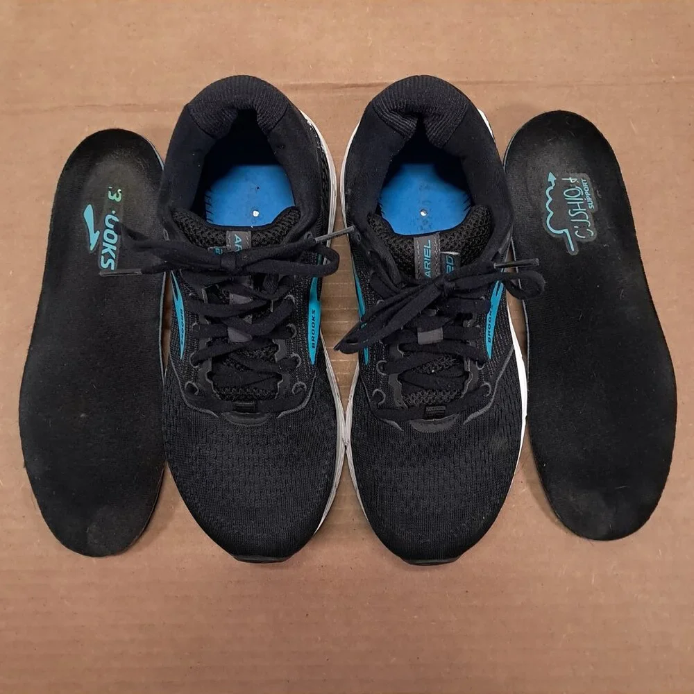 Brooks Ariel 20 Shoes Women 8 B Black Blue Athletic Running Sneakers 1203151B064